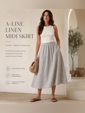 Flax Light Taupe A-Line Linen-Blend Skirt